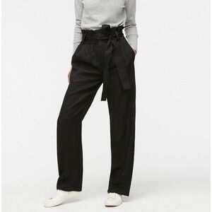 NEW J. Crew Drapey Paper-bag Pant Women 4 Black Belt High Rise Linen Ankle AB672